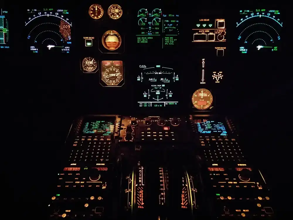 Flight deck instruments illuminated