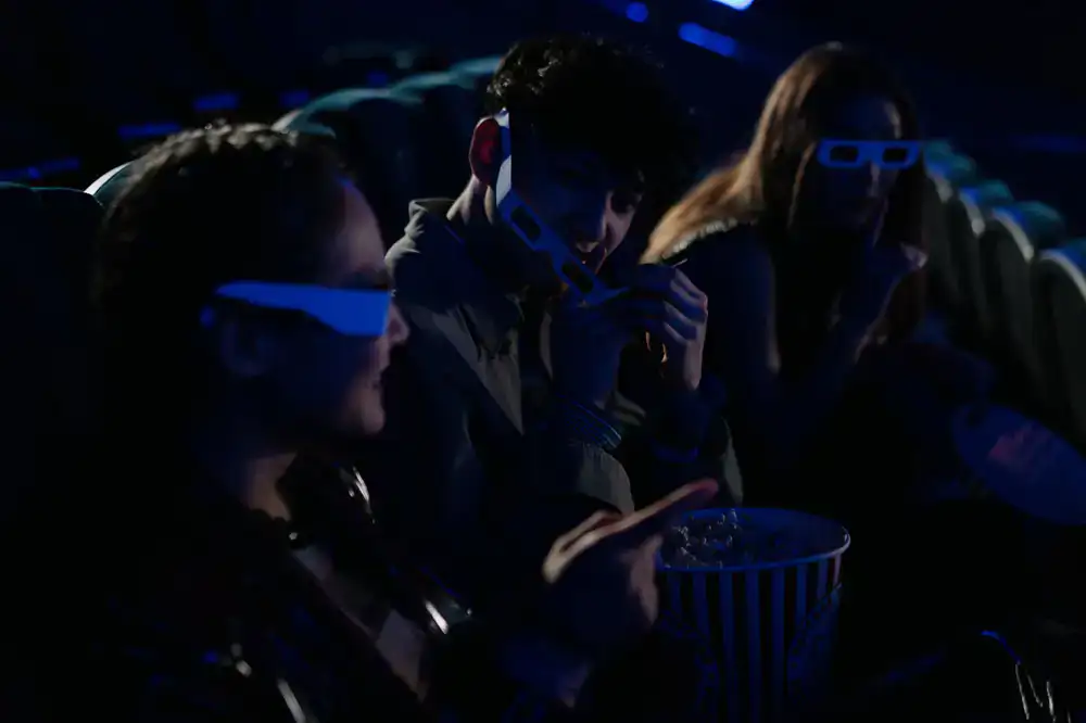Group of friends enjoying a flight simulator experience