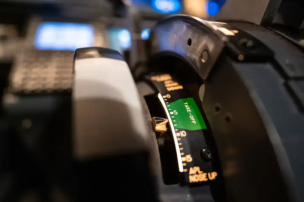 Close up of aircraft throttle controls