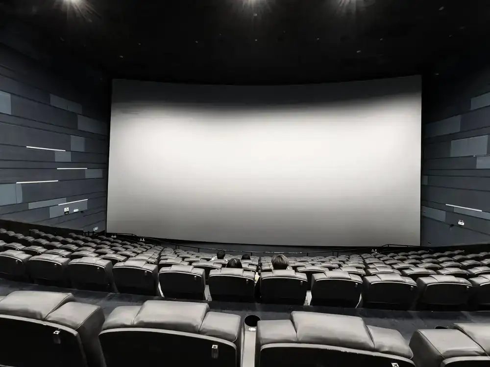 Wide view of the 4K wrap-around projection screens active during a simulated flight